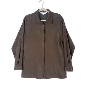 Casual Corner Annex Brown Faux Suede Button Down Shirt Jacket Womens Large